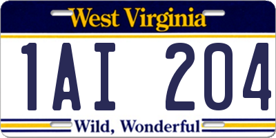 WV license plate 1AI204