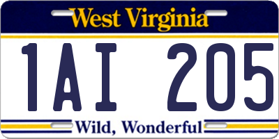 WV license plate 1AI205