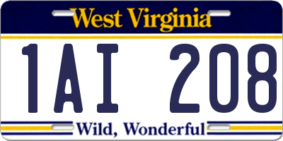 WV license plate 1AI208