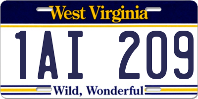 WV license plate 1AI209