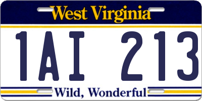 WV license plate 1AI213