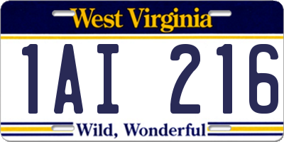 WV license plate 1AI216