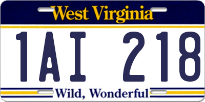 WV license plate 1AI218