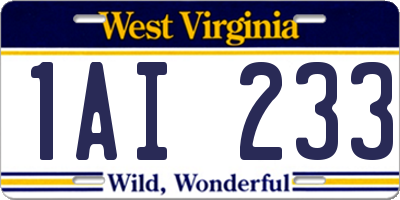 WV license plate 1AI233