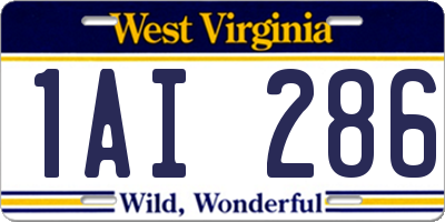 WV license plate 1AI286