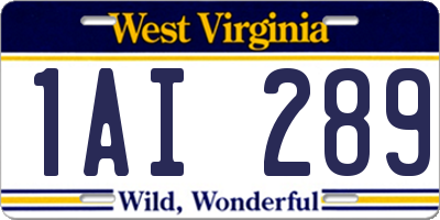 WV license plate 1AI289