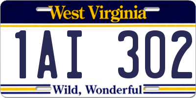 WV license plate 1AI302