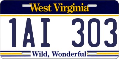 WV license plate 1AI303