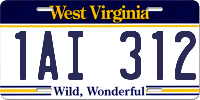 WV license plate 1AI312