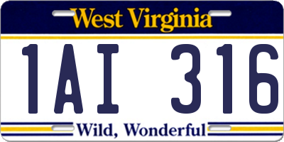 WV license plate 1AI316