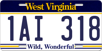 WV license plate 1AI318