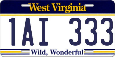 WV license plate 1AI333