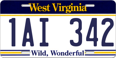 WV license plate 1AI342