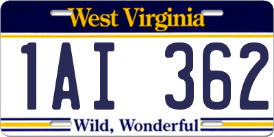 WV license plate 1AI362