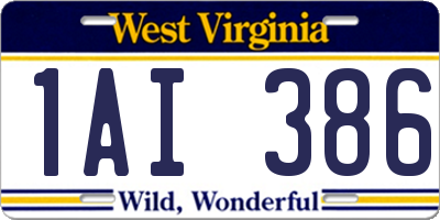 WV license plate 1AI386