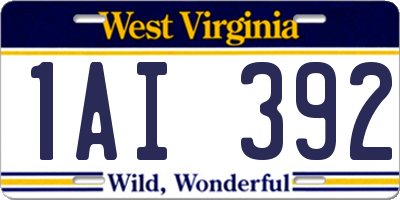 WV license plate 1AI392