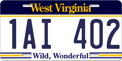 WV license plate 1AI402