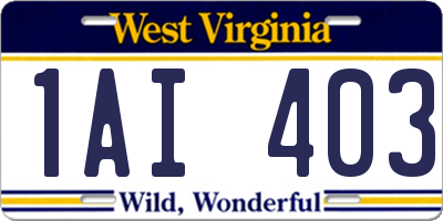 WV license plate 1AI403