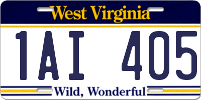 WV license plate 1AI405