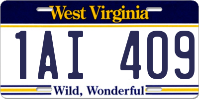 WV license plate 1AI409