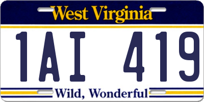 WV license plate 1AI419