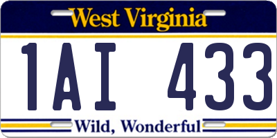 WV license plate 1AI433