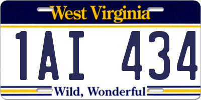 WV license plate 1AI434