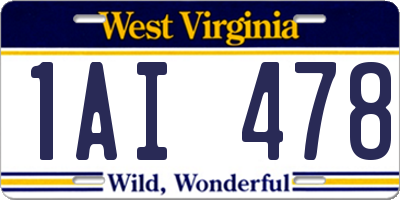 WV license plate 1AI478