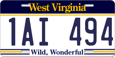 WV license plate 1AI494