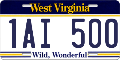 WV license plate 1AI500