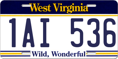 WV license plate 1AI536