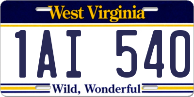 WV license plate 1AI540