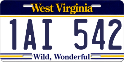 WV license plate 1AI542