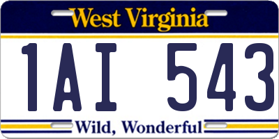 WV license plate 1AI543