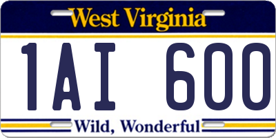 WV license plate 1AI600