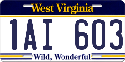 WV license plate 1AI603