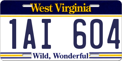 WV license plate 1AI604