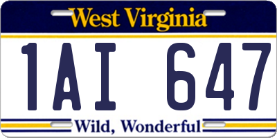 WV license plate 1AI647