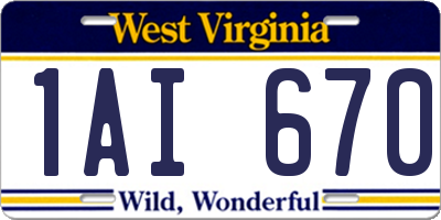 WV license plate 1AI670