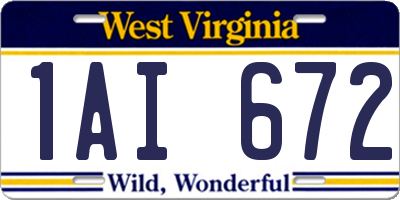 WV license plate 1AI672