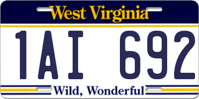 WV license plate 1AI692