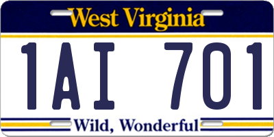 WV license plate 1AI701