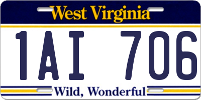 WV license plate 1AI706