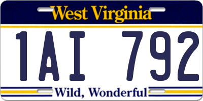 WV license plate 1AI792