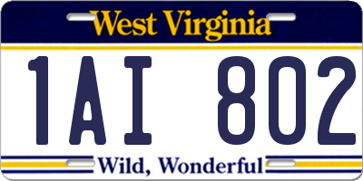 WV license plate 1AI802