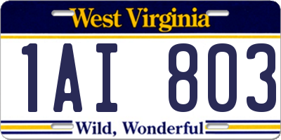 WV license plate 1AI803