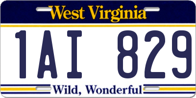 WV license plate 1AI829