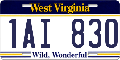 WV license plate 1AI830