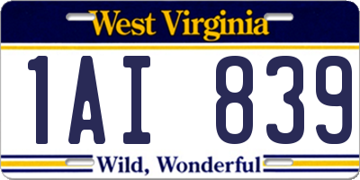 WV license plate 1AI839