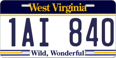 WV license plate 1AI840